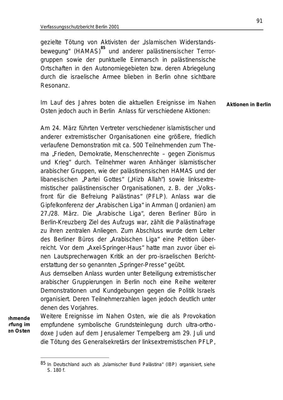 Seite 91 des Verfassungsschutzbericht 2001 Berlin