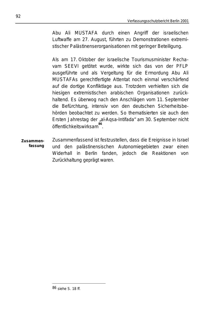 Seite 92 des Verfassungsschutzbericht 2001 Berlin