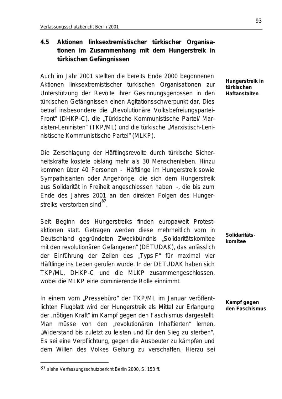 Seite 93 des Verfassungsschutzbericht 2001 Berlin