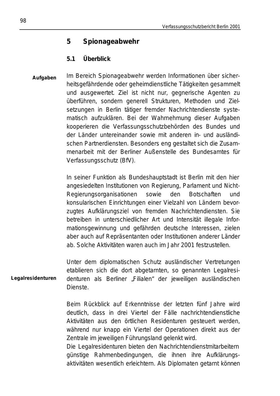 Seite 98 des Verfassungsschutzbericht 2001 Berlin