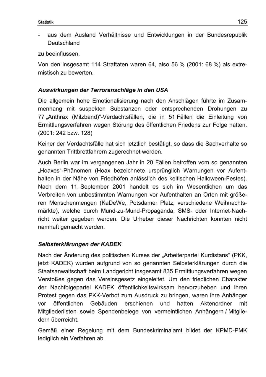 Seite 129 des Verfassungsschutzbericht 2002 Berlin
