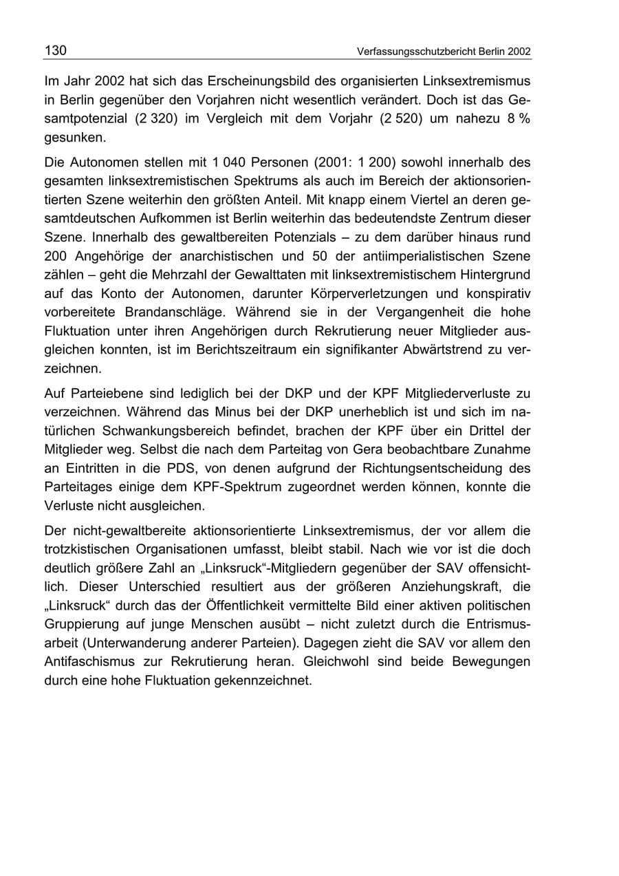 Seite 134 des Verfassungsschutzbericht 2002 Berlin