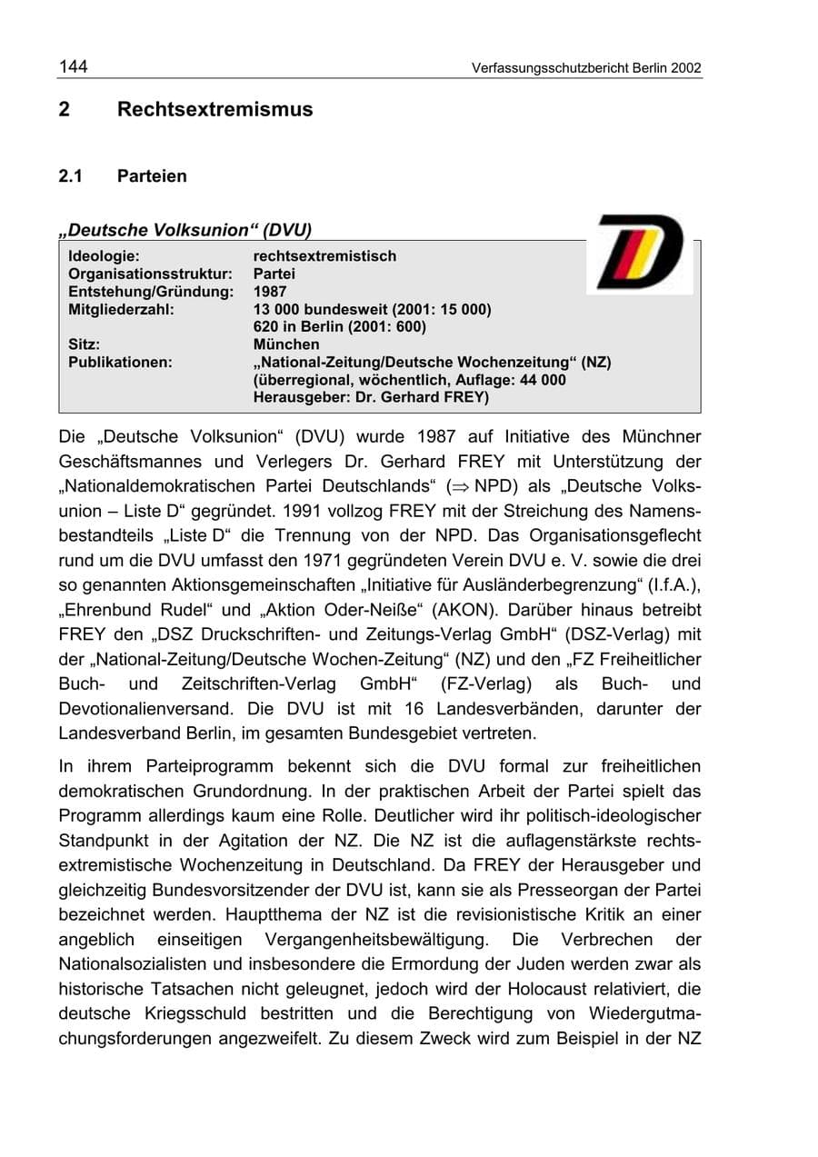 Seite 148 des Verfassungsschutzbericht 2002 Berlin