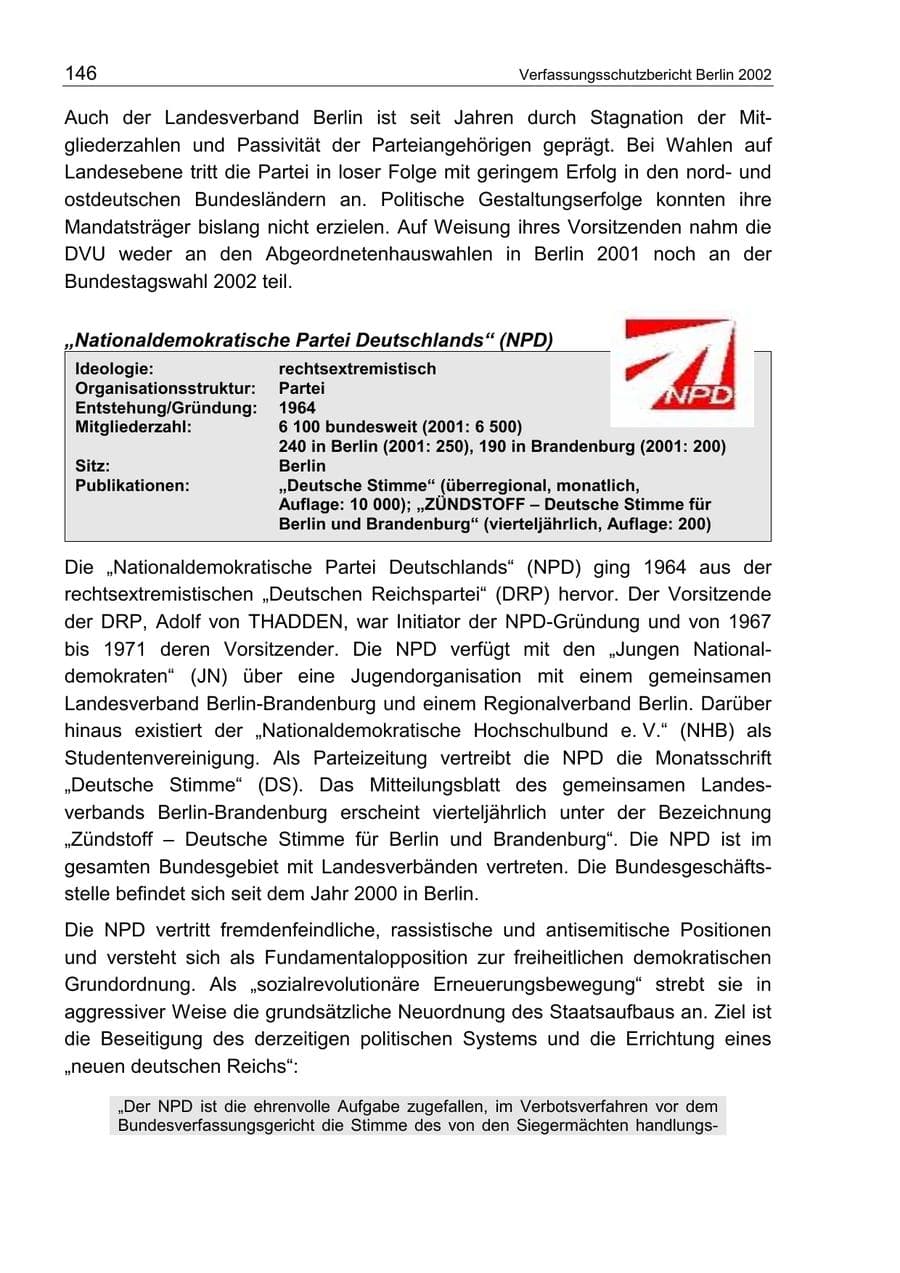 Seite 150 des Verfassungsschutzbericht 2002 Berlin
