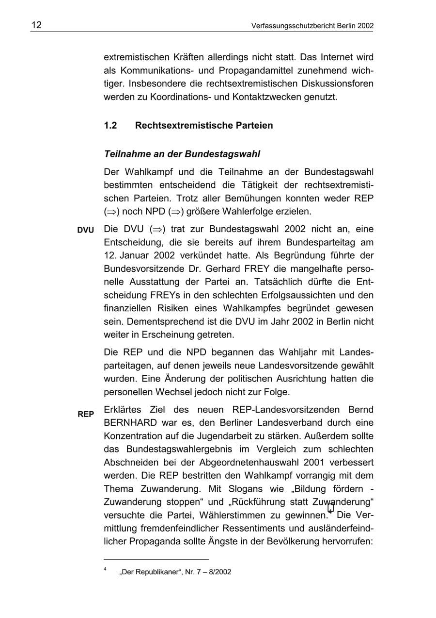 Seite 16 des Verfassungsschutzbericht 2002 Berlin