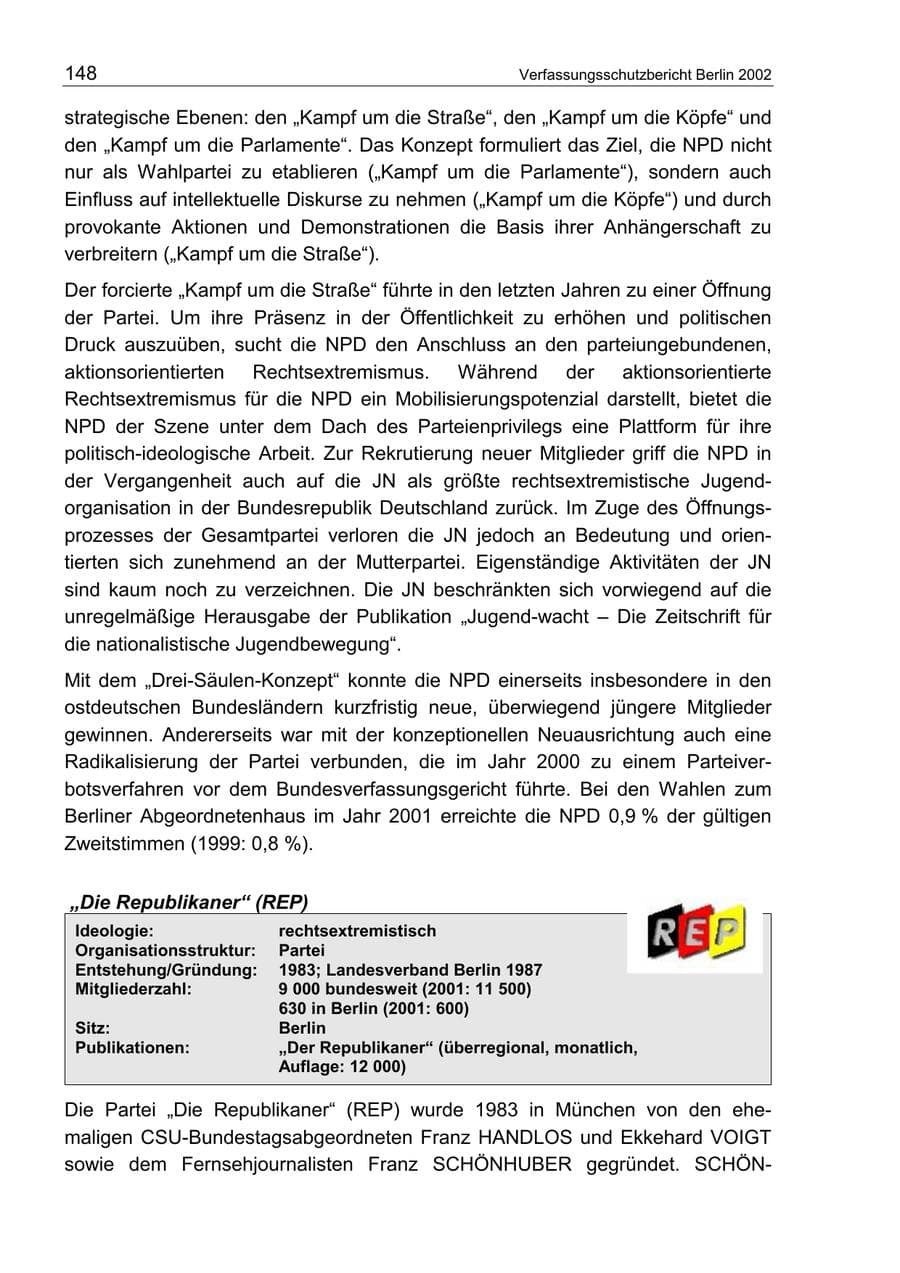 Seite 152 des Verfassungsschutzbericht 2002 Berlin