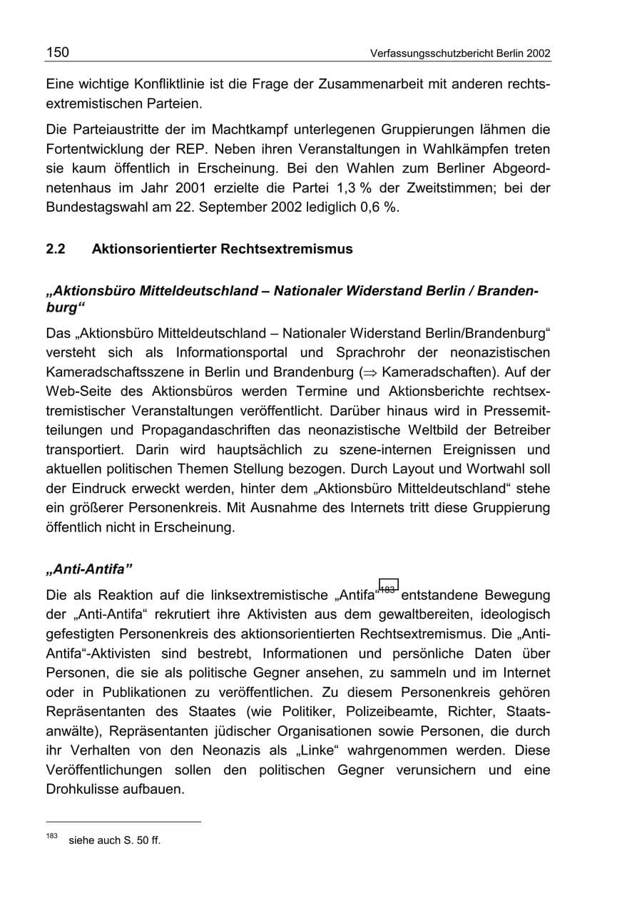 Seite 154 des Verfassungsschutzbericht 2002 Berlin