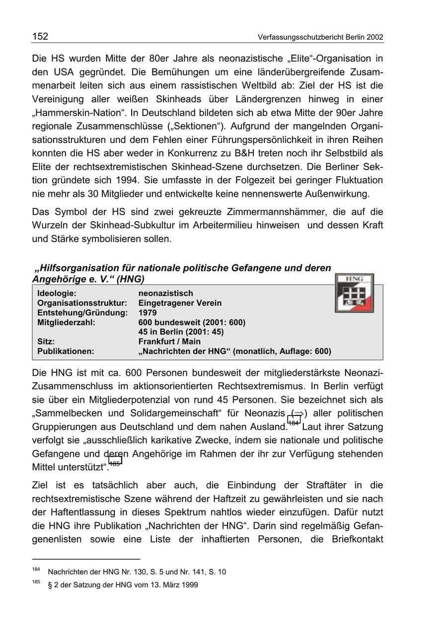 Seite 156 des Verfassungsschutzbericht 2002 Berlin