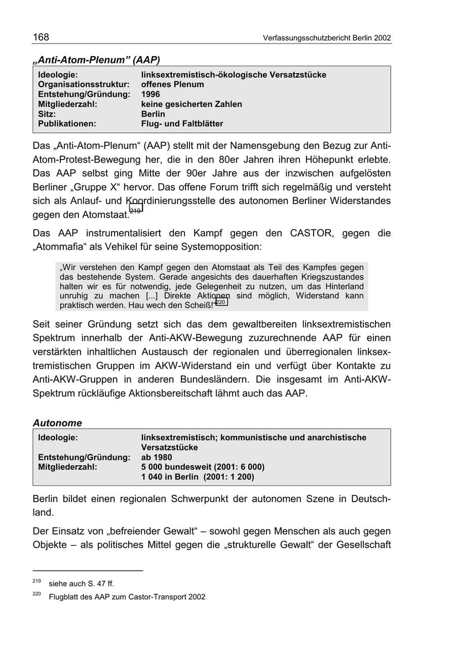 Seite 172 des Verfassungsschutzbericht 2002 Berlin