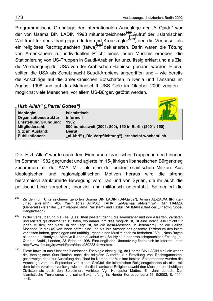 Seite 182 des Verfassungsschutzbericht 2002 Berlin