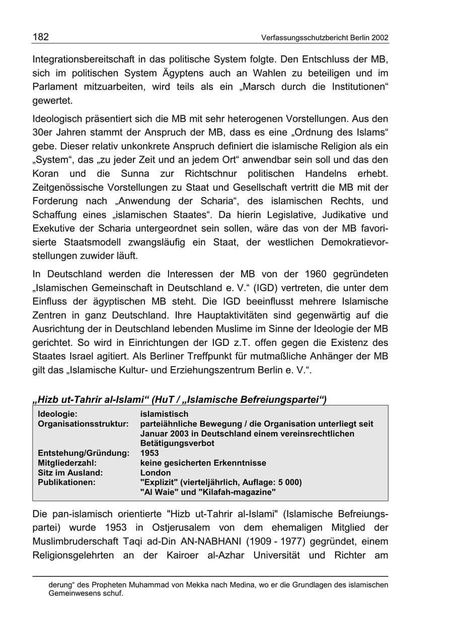 Seite 186 des Verfassungsschutzbericht 2002 Berlin