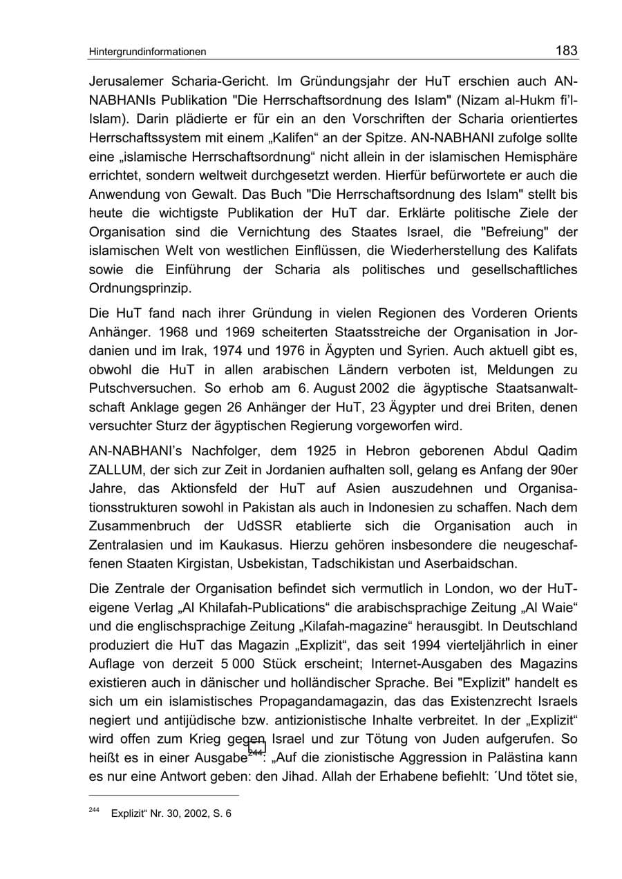 Seite 187 des Verfassungsschutzbericht 2002 Berlin