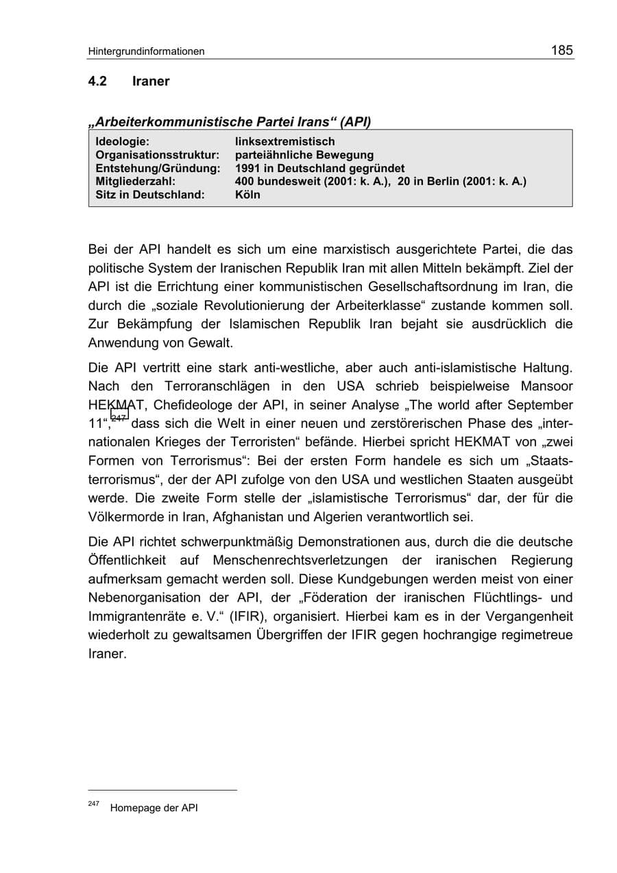 Seite 189 des Verfassungsschutzbericht 2002 Berlin