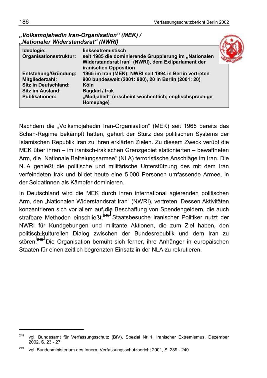 Seite 190 des Verfassungsschutzbericht 2002 Berlin