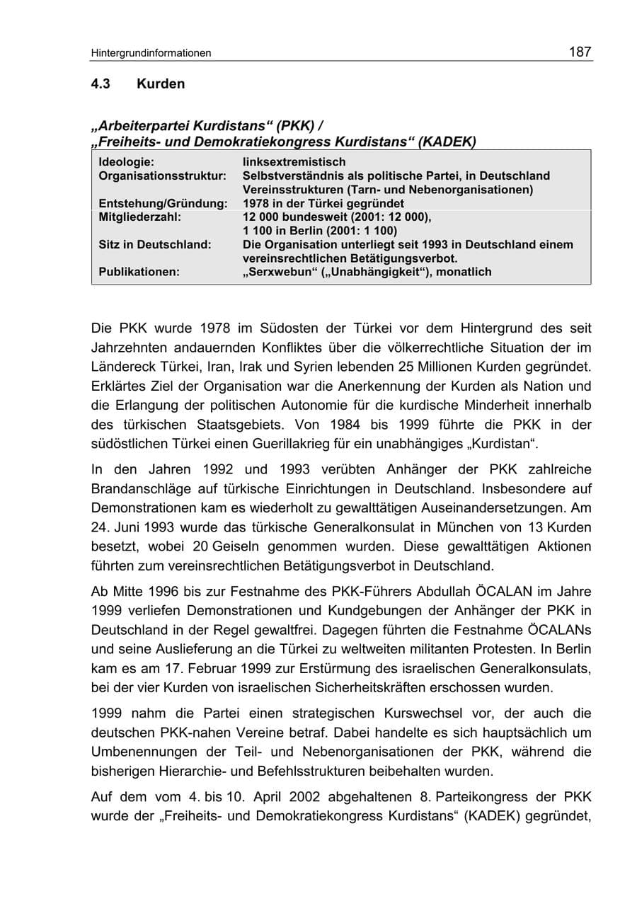 Seite 191 des Verfassungsschutzbericht 2002 Berlin