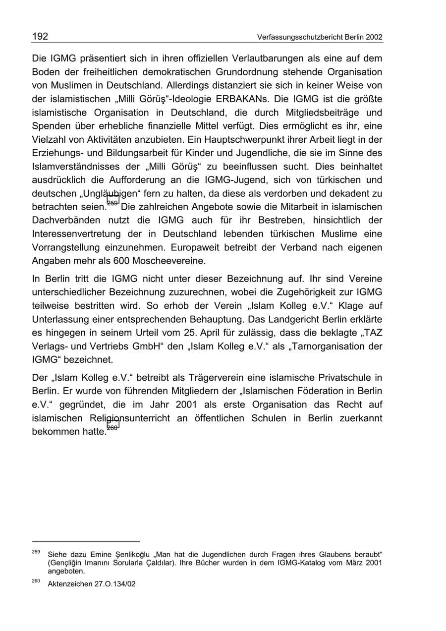 Seite 196 des Verfassungsschutzbericht 2002 Berlin