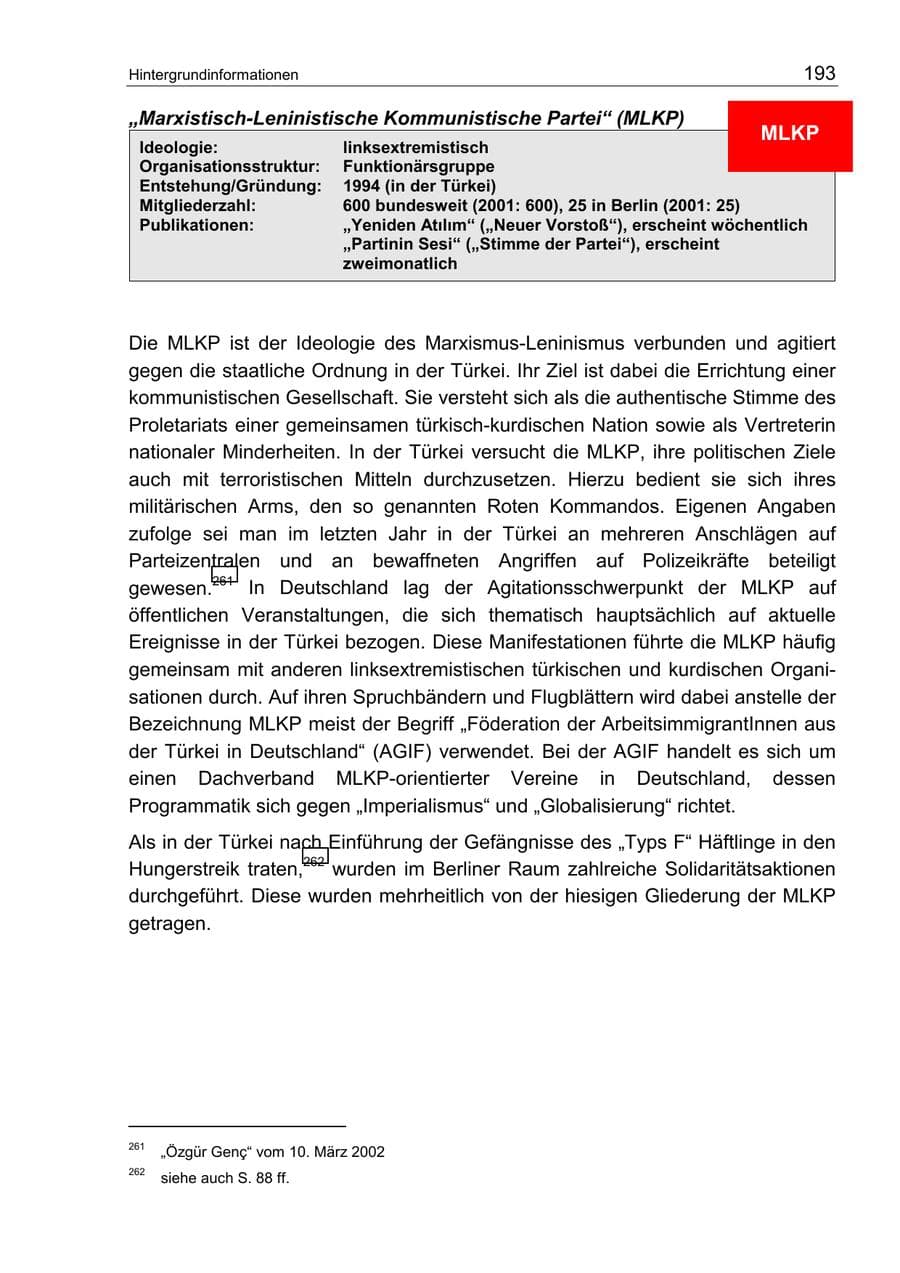 Seite 197 des Verfassungsschutzbericht 2002 Berlin