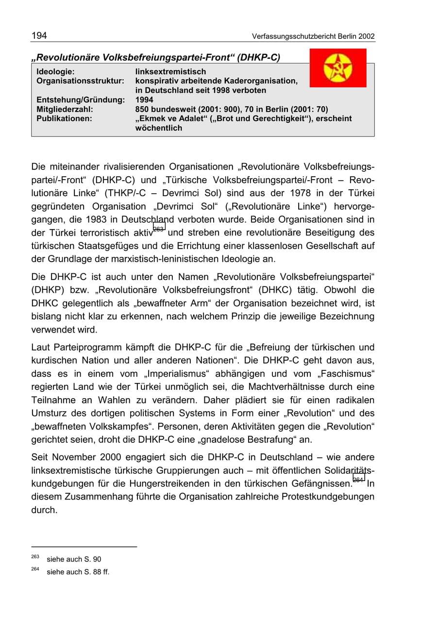 Seite 198 des Verfassungsschutzbericht 2002 Berlin