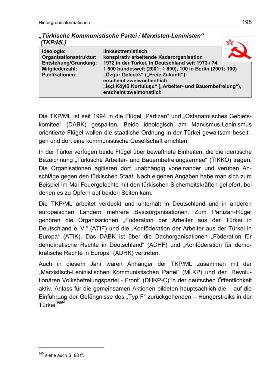 Seite 199 des Verfassungsschutzbericht 2002 Berlin