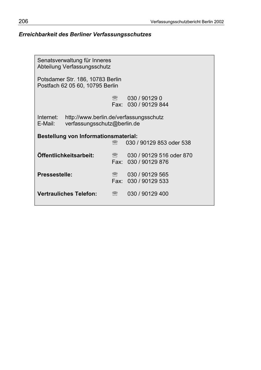 Seite 210 des Verfassungsschutzbericht 2002 Berlin