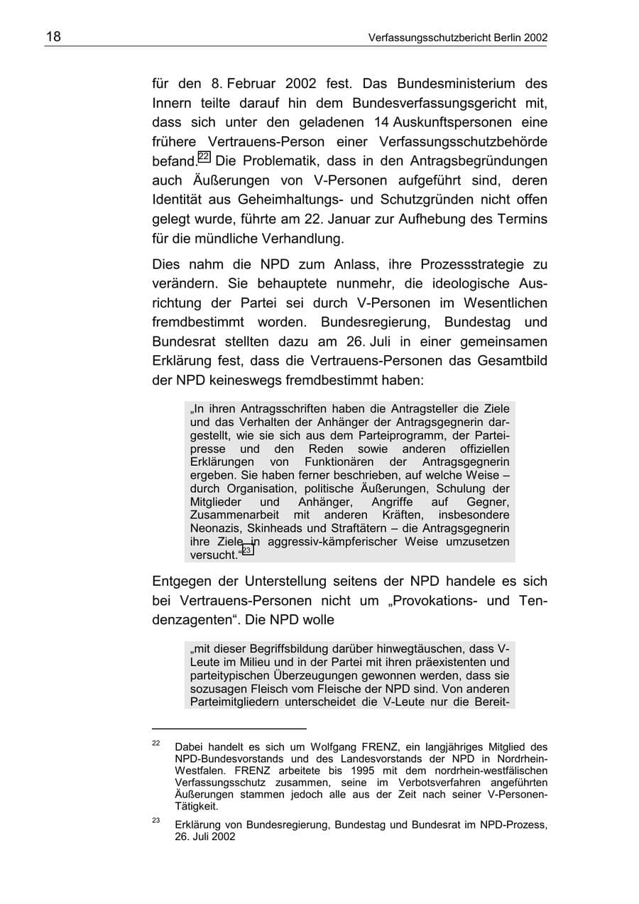 Seite 22 des Verfassungsschutzbericht 2002 Berlin