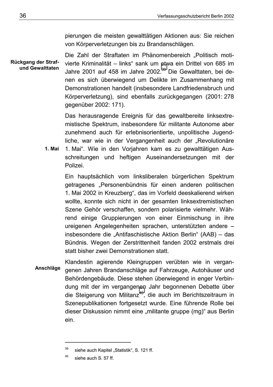 Seite 40 des Verfassungsschutzbericht 2002 Berlin
