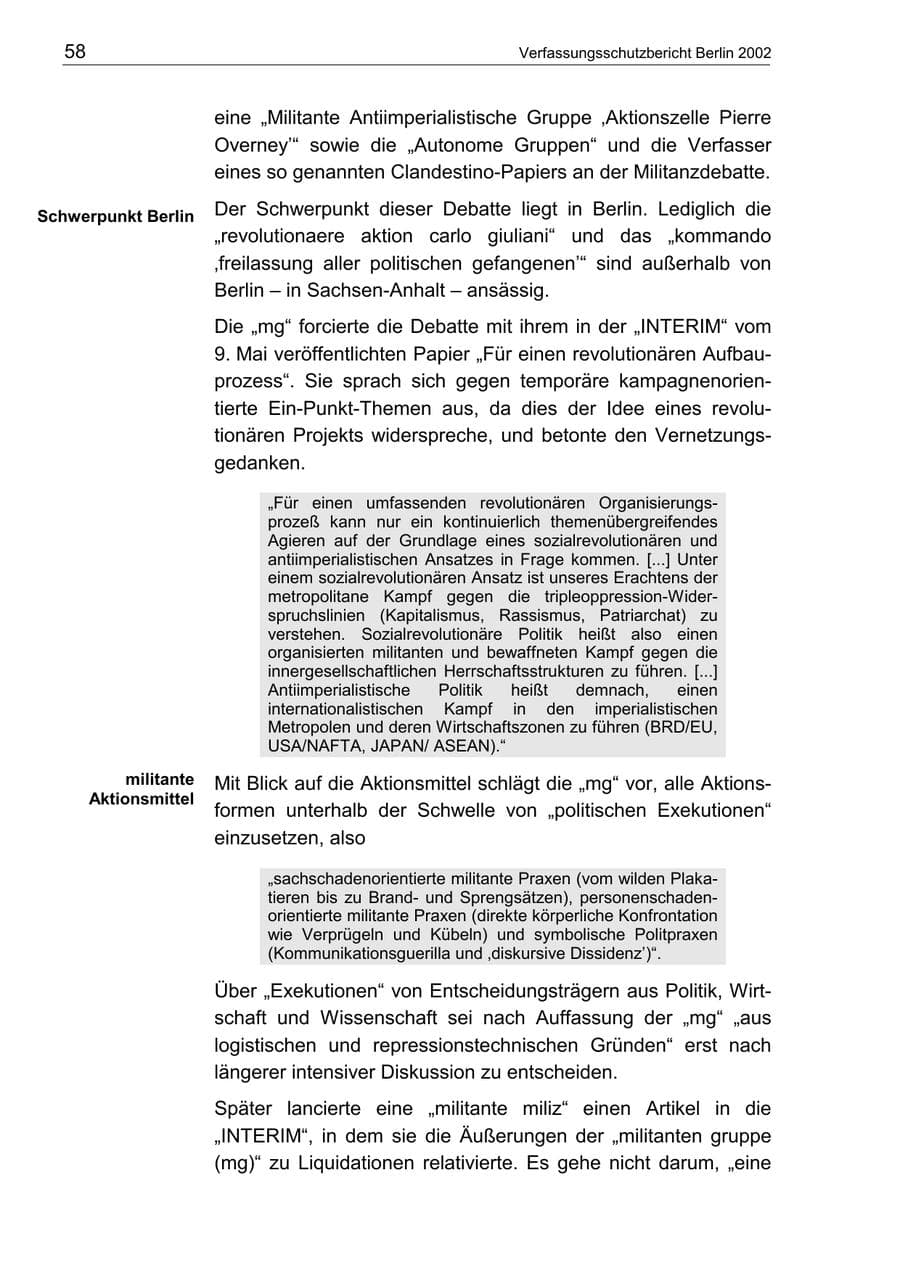 Seite 62 des Verfassungsschutzbericht 2002 Berlin