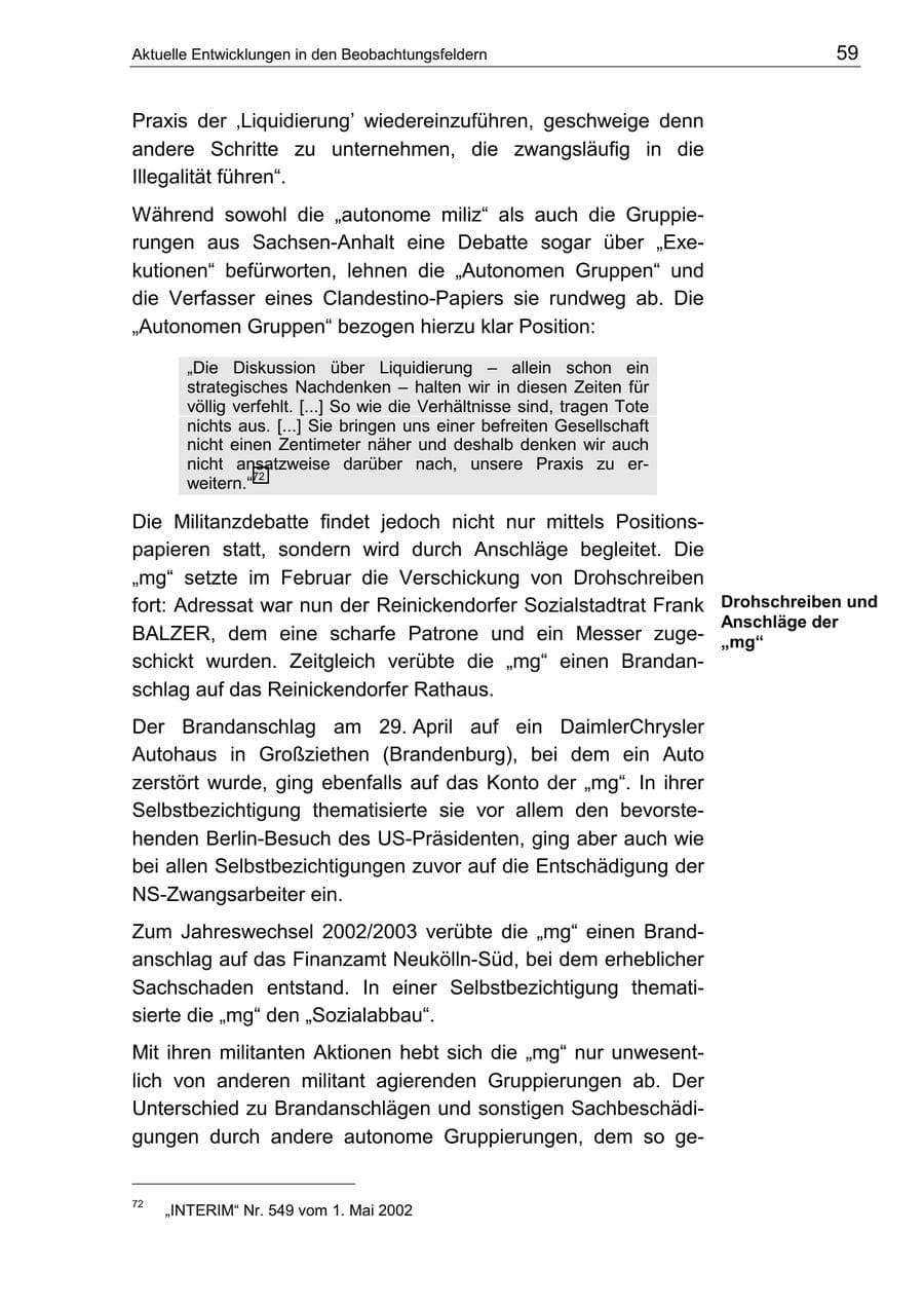 Seite 63 des Verfassungsschutzbericht 2002 Berlin