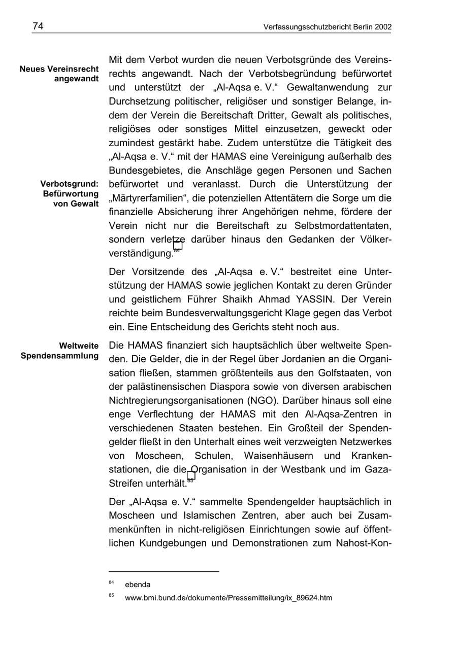 Seite 78 des Verfassungsschutzbericht 2002 Berlin