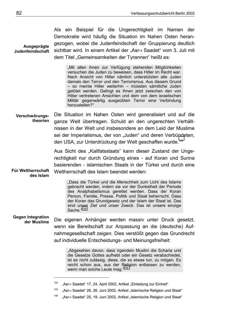 Seite 86 des Verfassungsschutzbericht 2002 Berlin