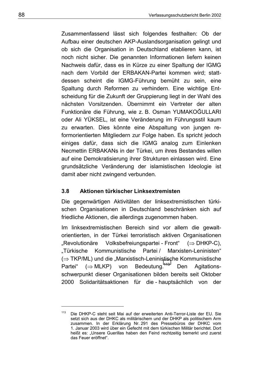 Seite 92 des Verfassungsschutzbericht 2002 Berlin