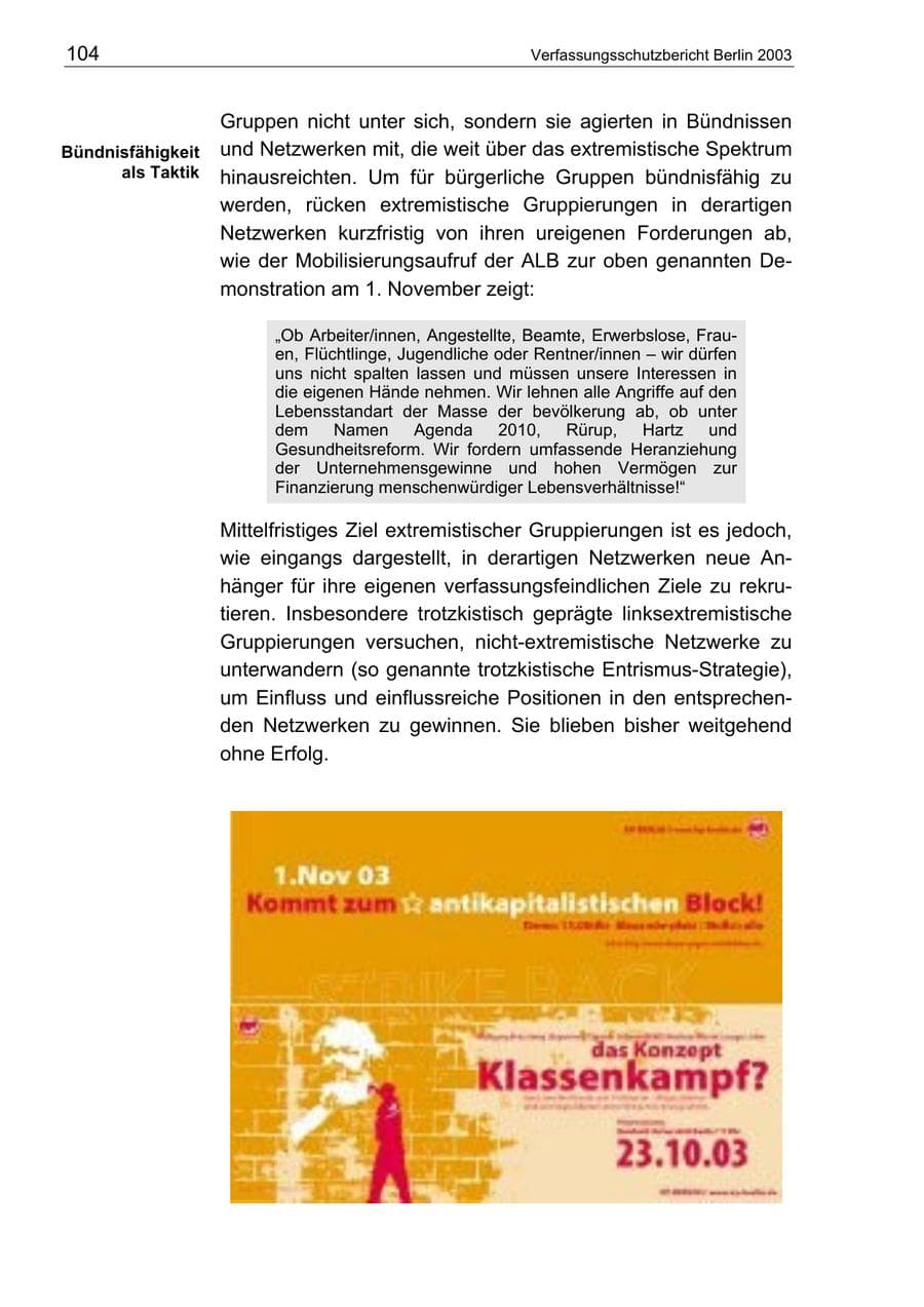 Seite 104 des Verfassungsschutzbericht 2003 Berlin