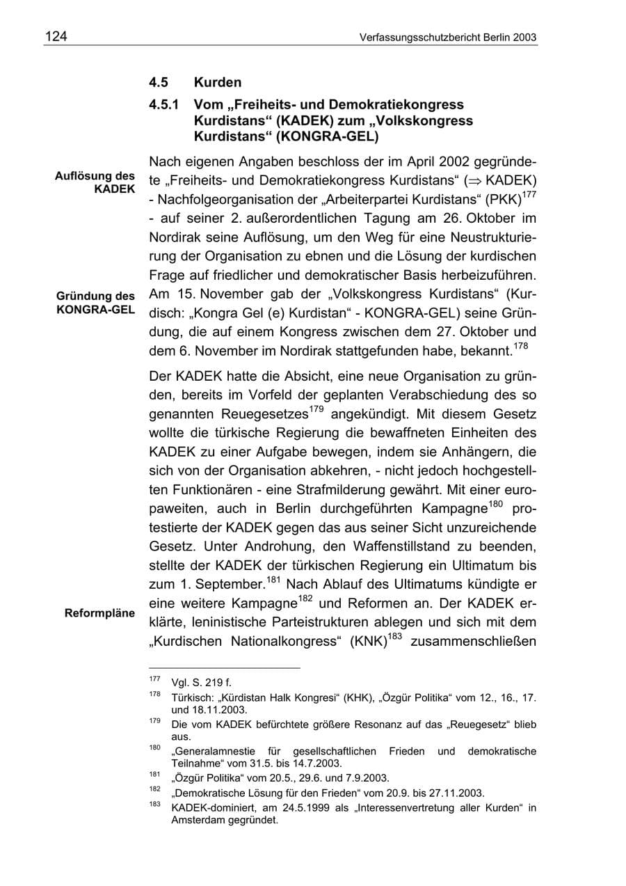 Seite 124 des Verfassungsschutzbericht 2003 Berlin