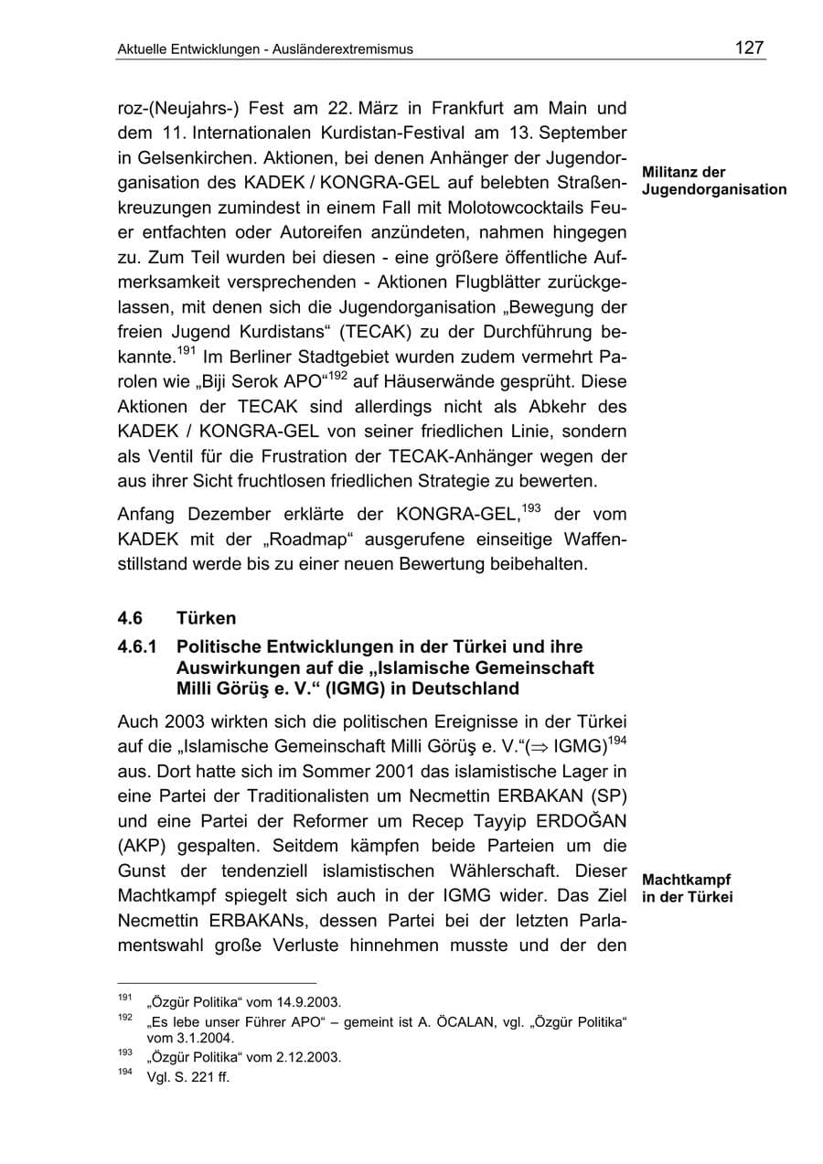Seite 127 des Verfassungsschutzbericht 2003 Berlin