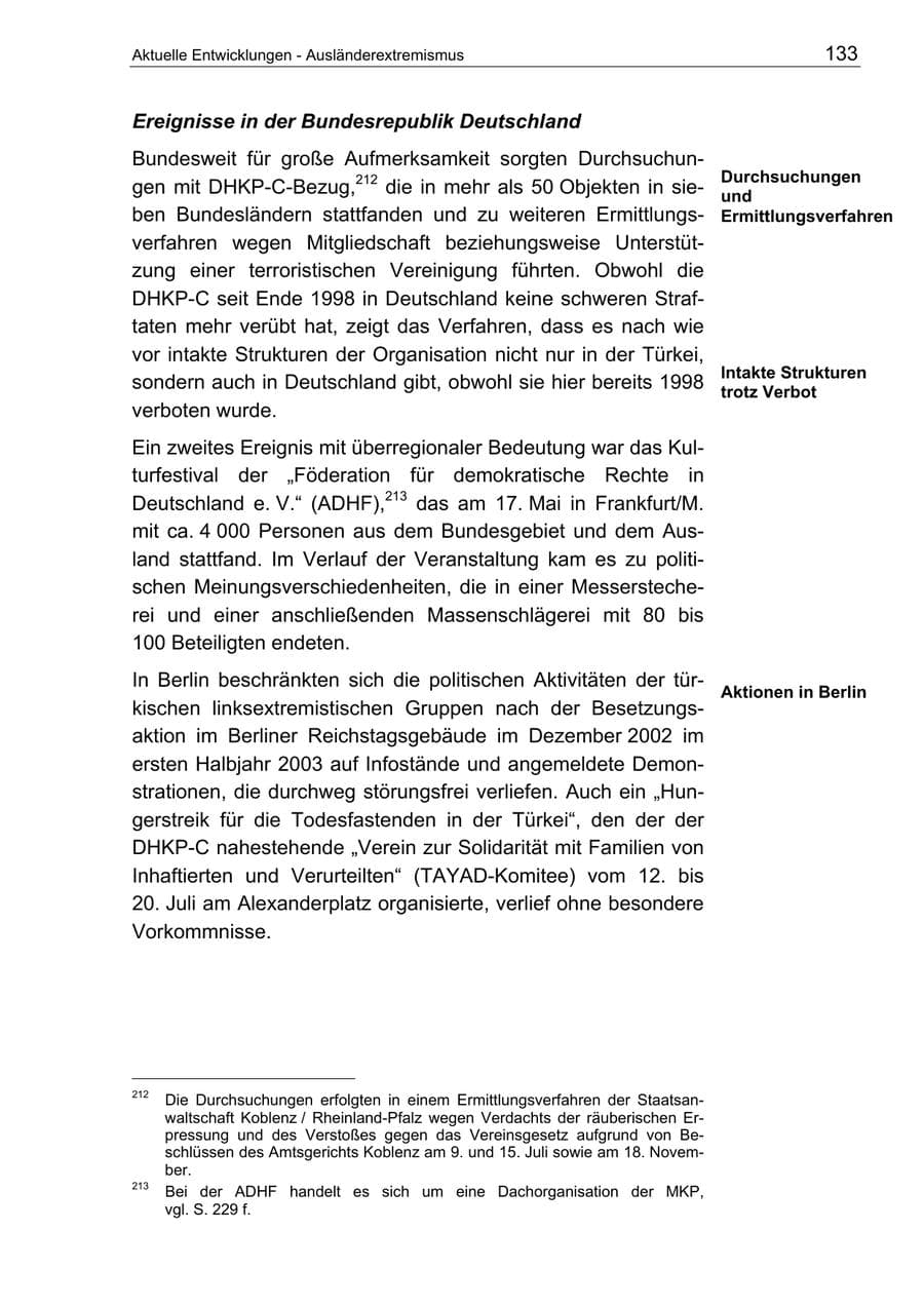 Seite 133 des Verfassungsschutzbericht 2003 Berlin
