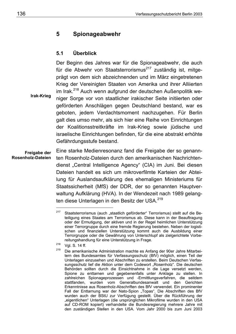Seite 136 des Verfassungsschutzbericht 2003 Berlin