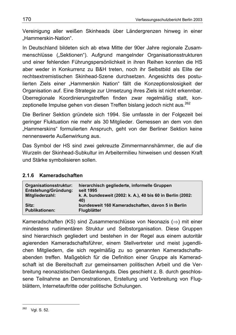 Seite 170 des Verfassungsschutzbericht 2003 Berlin