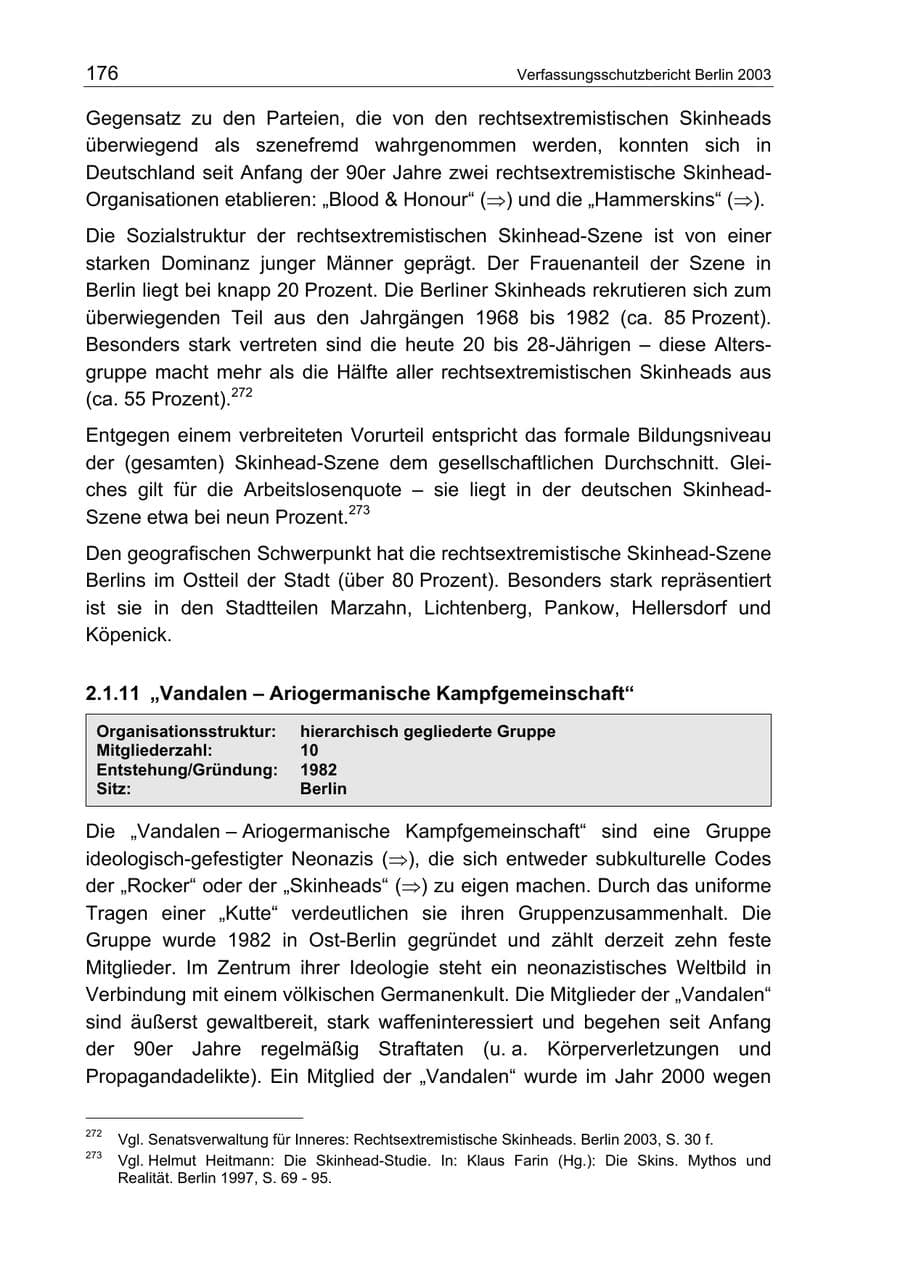 Seite 176 des Verfassungsschutzbericht 2003 Berlin