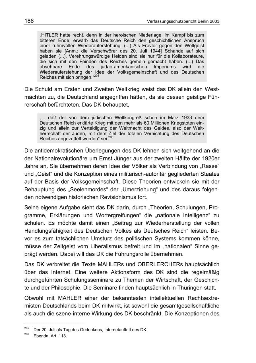Seite 186 des Verfassungsschutzbericht 2003 Berlin
