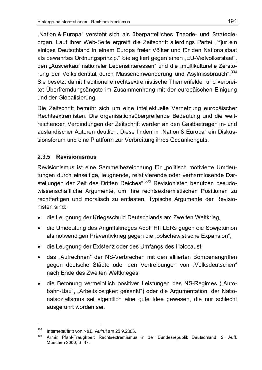Seite 191 des Verfassungsschutzbericht 2003 Berlin