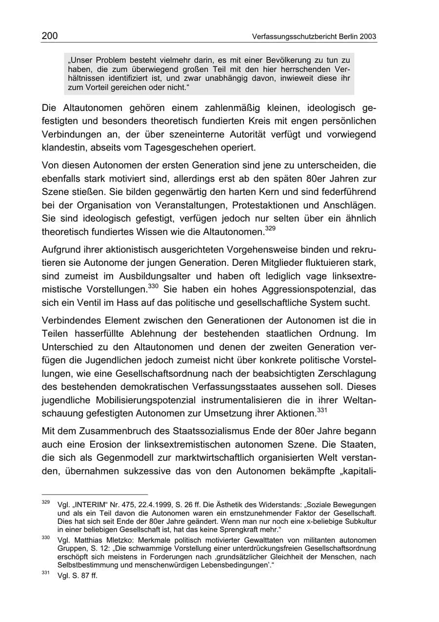 Seite 200 des Verfassungsschutzbericht 2003 Berlin