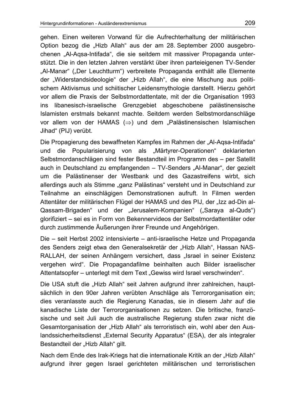 Seite 209 des Verfassungsschutzbericht 2003 Berlin