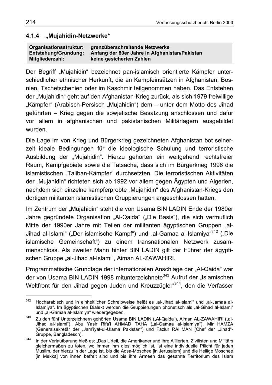Seite 214 des Verfassungsschutzbericht 2003 Berlin