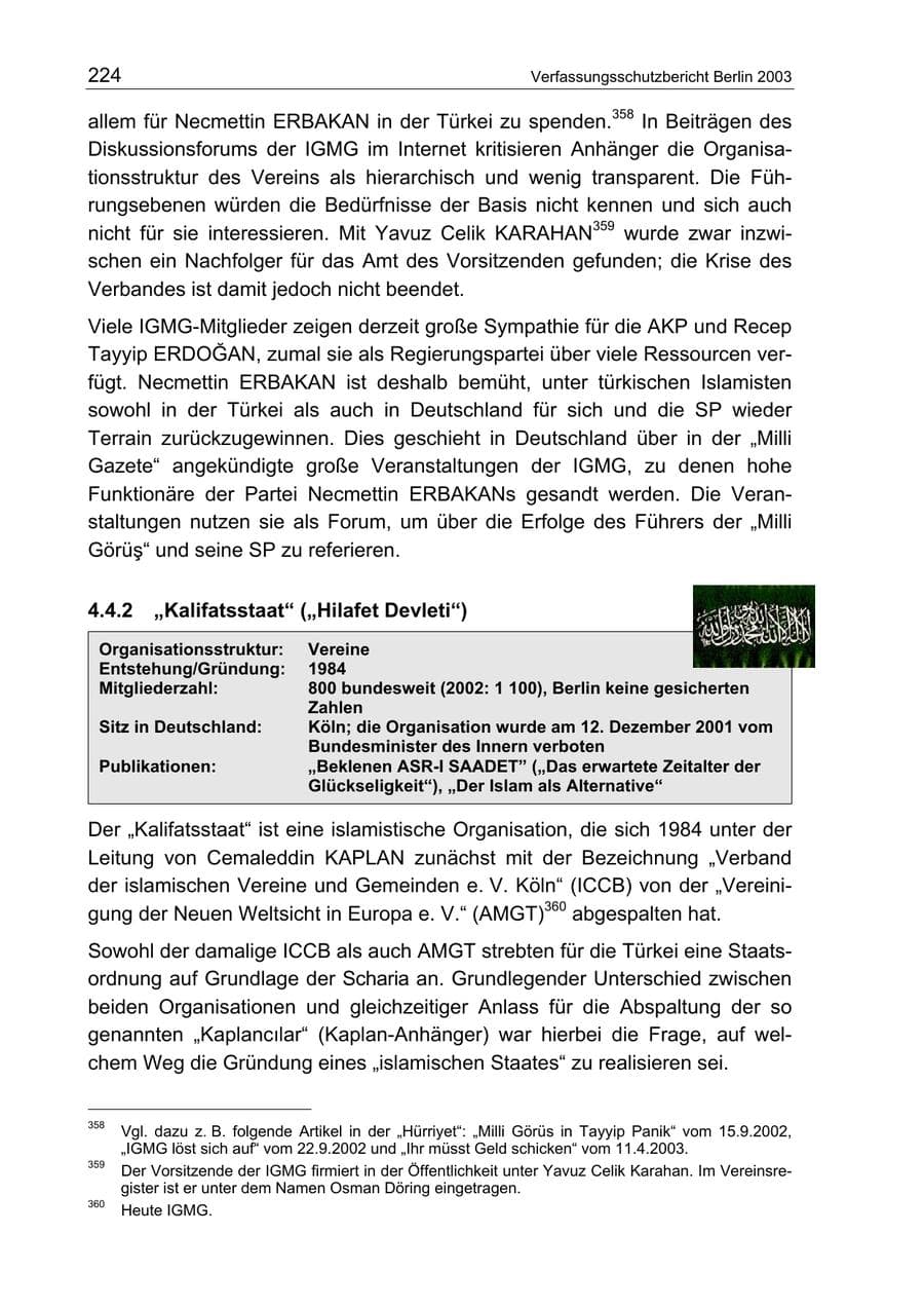 Seite 224 des Verfassungsschutzbericht 2003 Berlin