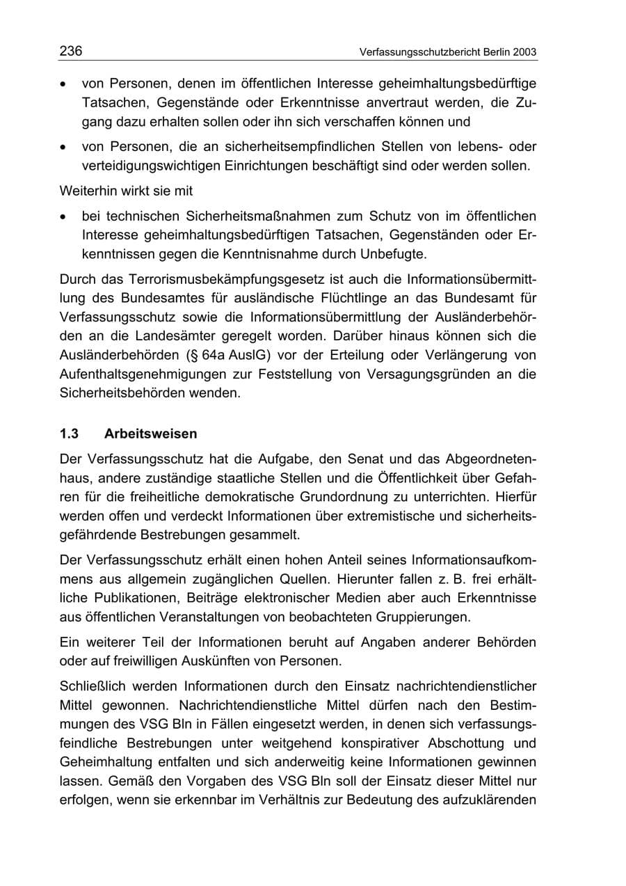 Seite 236 des Verfassungsschutzbericht 2003 Berlin