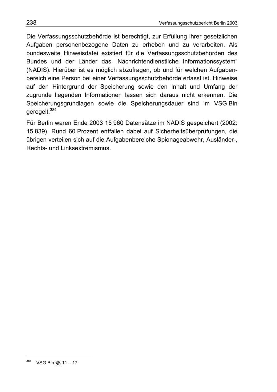 Seite 238 des Verfassungsschutzbericht 2003 Berlin