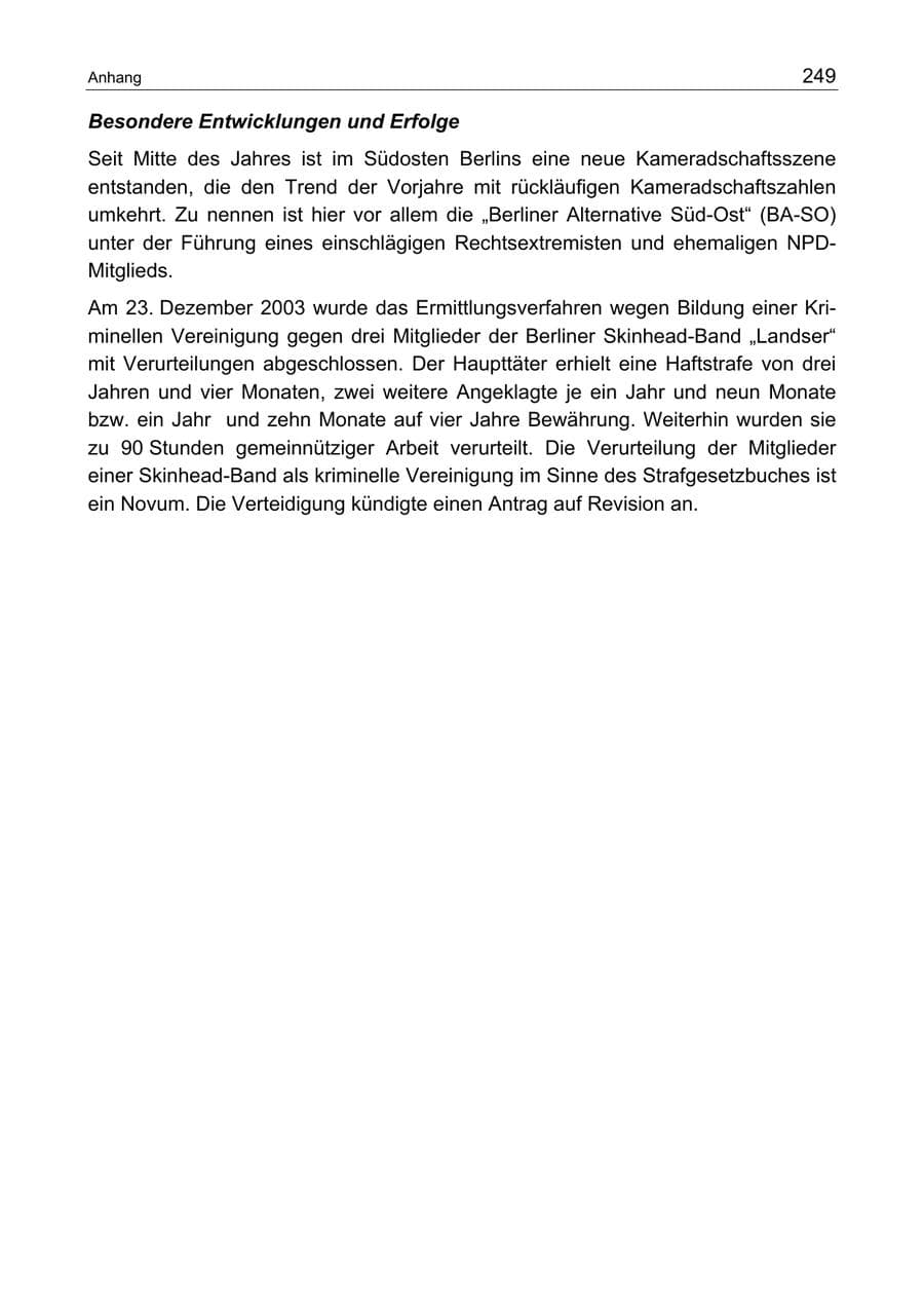 Seite 249 des Verfassungsschutzbericht 2003 Berlin