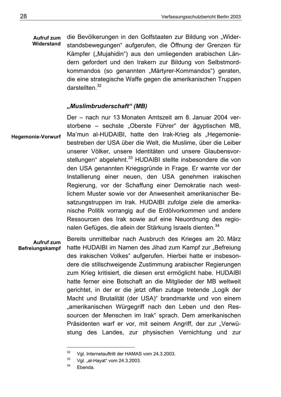 Seite 28 des Verfassungsschutzbericht 2003 Berlin