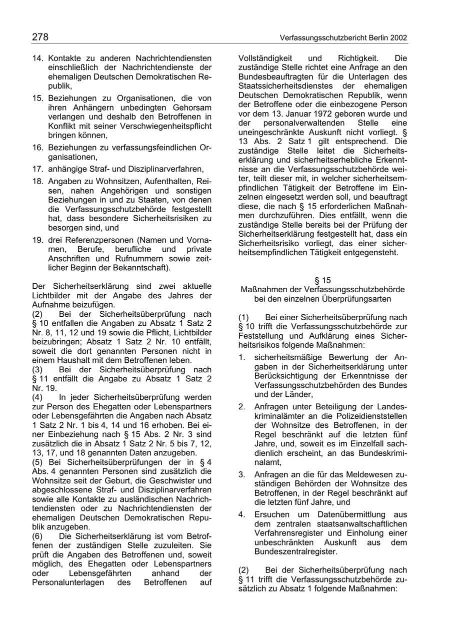 Seite 278 des Verfassungsschutzbericht 2003 Berlin