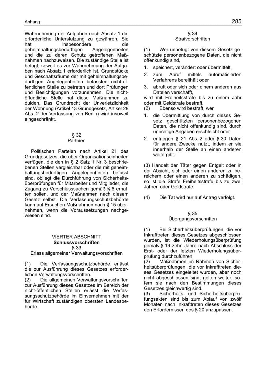 Seite 285 des Verfassungsschutzbericht 2003 Berlin